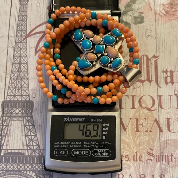 Jay King DTR turquoise coral sterling silver cross pendant necklace - Picture 8 of 11